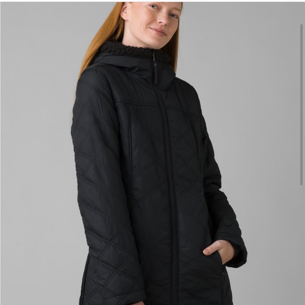 Prana Esla Long Black Sherpa Lined Coat